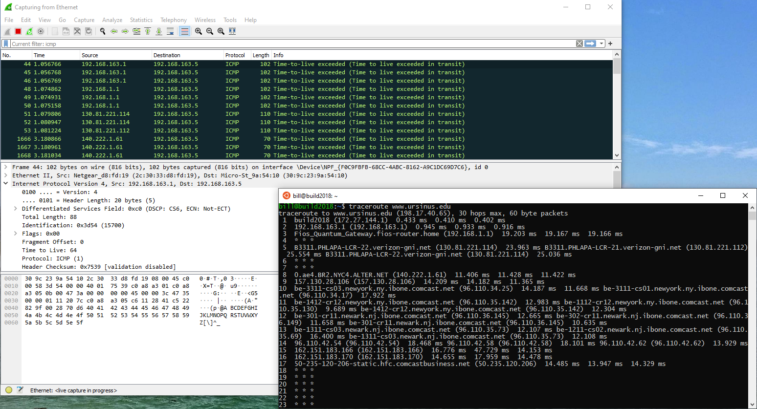 A Wireshark trace of the traceroute program